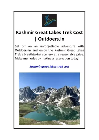 Kashmir Great Lakes Trek Cost  Outdoers.in