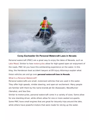 Corey Eschweiler On Personal Watercraft Laws in Nevada