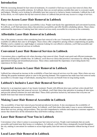 Easy-to-Access Hair Removal Clinics in Lubbock: Convenient and Accessible Soluti