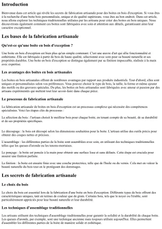 “Secrets De Fabrication Artisanale Pour Des boites En bois d’exception”