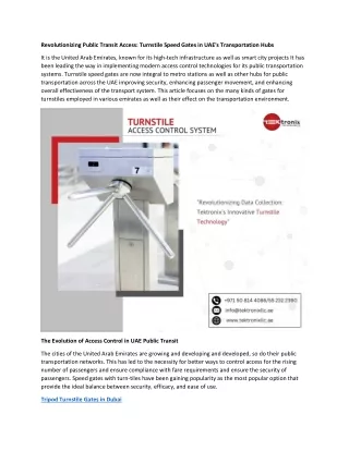 Turnstile Speed Gates in UAE's Transportation Hubs
