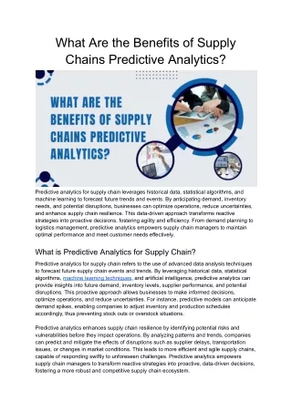 What Are the Benefits of Supply Chains Predictive Analytics