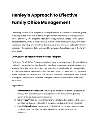 Henley’s Approach to Effective Family Office Management