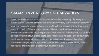 SMART INVENTORY OPTIMIZATION - Lean Scheduling International