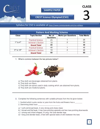 Crest Science Olympiad (CSO) Class 3 Sample Paper