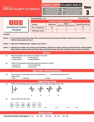 International Science Olympiad (ISO) Class 3 Sample Paper