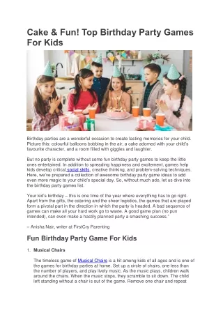 Cake & Fun! Top Birthday Party Games For Kids