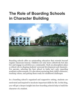 The Role of Boarding Schools in Character Building