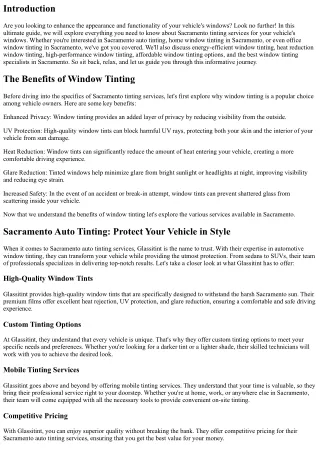 The Ultimate Guide to Sacramento Tinting Services for Your Vehicle's Windows