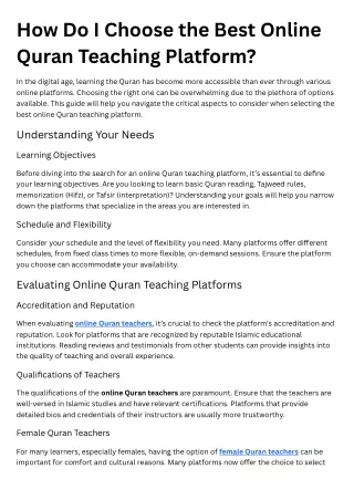 How Do I Choose the Best Online Quran Teaching Platform