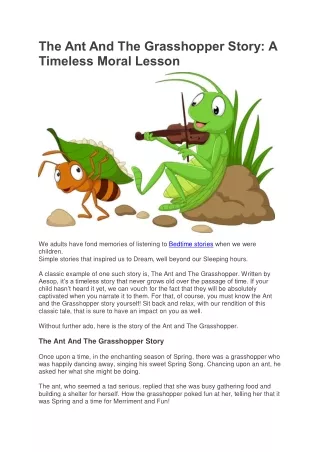 The Ant And The Grasshopper Story: A Timeless Moral Lesson