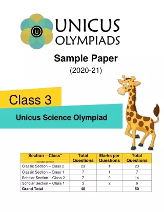 Unicus Science Olympiad (USO) Class 3 Sample Paper