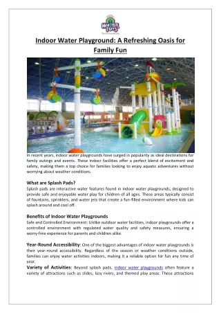 Empex Watertoys® - Indoor Water Playground A Refreshing Oasis for Family Fun