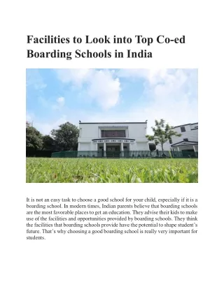 Facilities to Look into Top Co-ed Boarding Schools in India