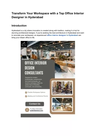 Transform Your Workspace with a Top Office Interior Designer in Hyderabad
