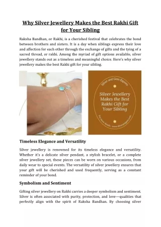 Why Silver Jewellery Makes the Best Rakhi Gift for Your Sibling