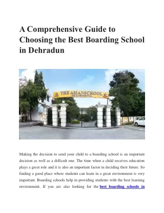 A Comprehensive Guide to Choosing the Best Boarding School in Dehradun