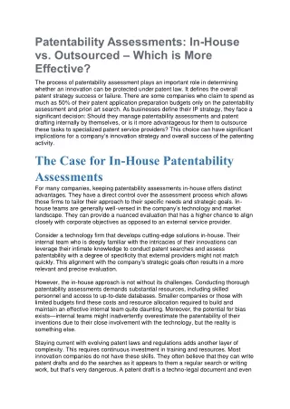 Patentability Assessments