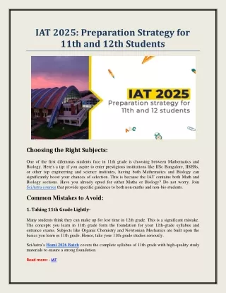 IAT 2025: Preparation Strategy for 11th and 12th Students