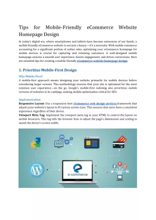 Tips for Mobile-Friendly eCommerce Website Homepage Design