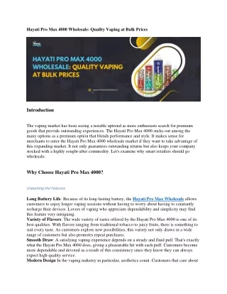 Hayati Pro Max 4000 Wholesale Quality Vaping at Bulk Prices