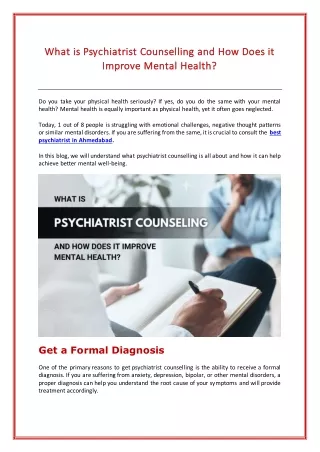 What is Psychiatrist Counseling and How Does it Improve Mental Health?