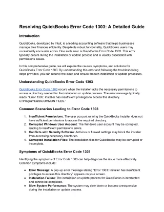 Resolving QuickBooks Error Code 1303_ A Detailed Guide