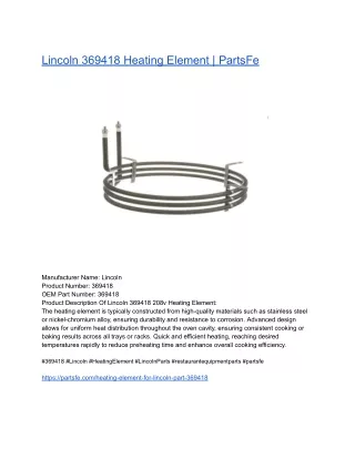 Lincoln 369418 Heating Element  PartsFe