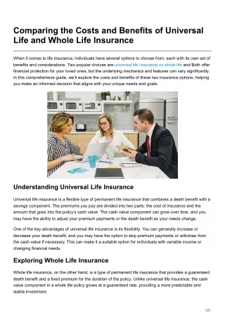 Comparing the Costs and Benefits of Universal Life and Whole Life Insurance