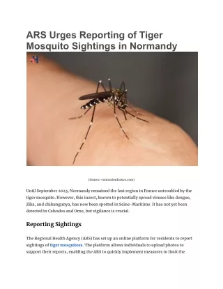 ARS Urges Reporting of Tiger Mosquito Sightings in Normandy