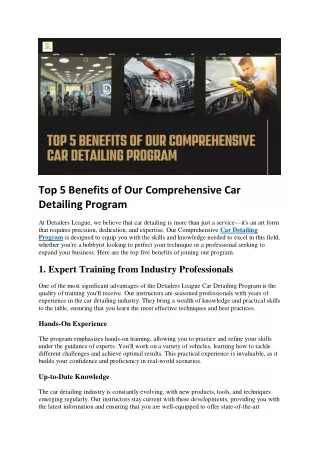 Top 5 Benefits of Our Comprehensive Car Detailing Program