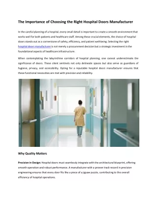 The Importance of Choosing the Right Hospital Doors Manufacturer