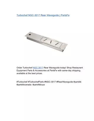 Turbochef NGC-3017 Rear Waveguide | PartsFe