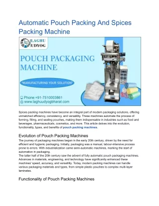 Automatic Pouch Packing And Spices Packing Machine