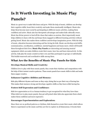 Is It Worth Investing in Music Play Panels
