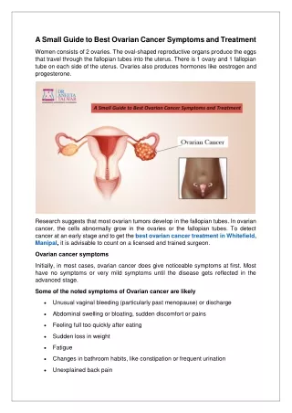A Small Guide to Best Ovarian Cancer Symptoms and Treatment