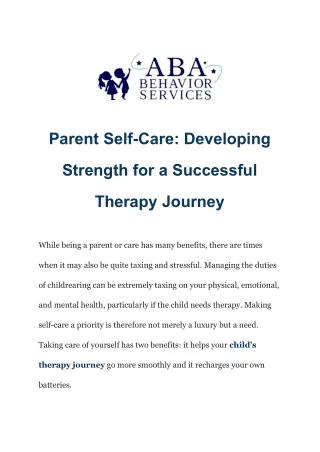 Parent Self-Care Tips from a Behavior Therapist: ABA Behavior Services