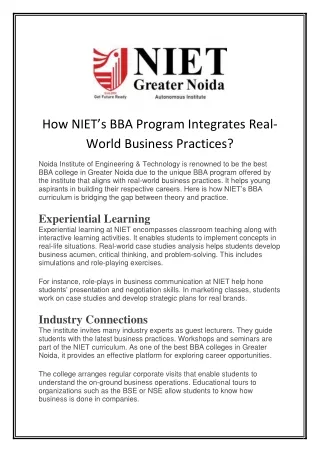 How NIET’s BBA Program Integrates Real-World Business Practices?