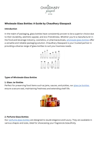 Wholesale Glass Bottles A Guide by Chaudhary Glasspack