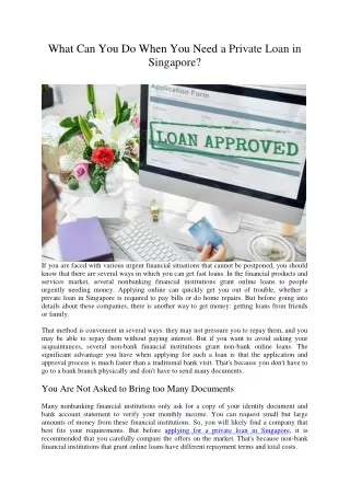 What Can You Do When You Need a Private Loan in Singapore