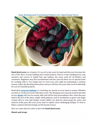 Knitting and Crochet Patterns for Hand Dyed Yarns