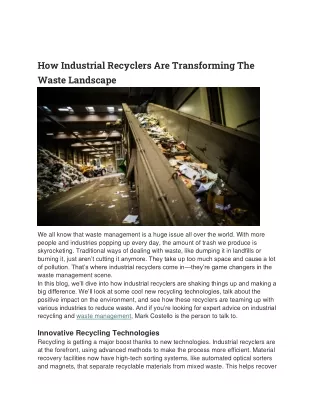 How Industrial Recyclers Are Transforming The Waste Landscape