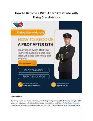 How to Become a Pilot After 12th Grade with Flying Star Aviators