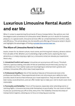 Luxurious Limousine Rental Austin and Private Limo Service Near Me