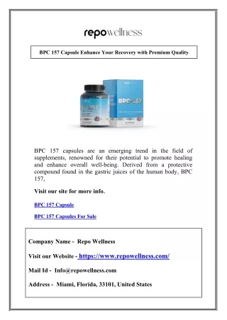 BPC 157 Capsule Enhance Your Recovery with Premium Quality