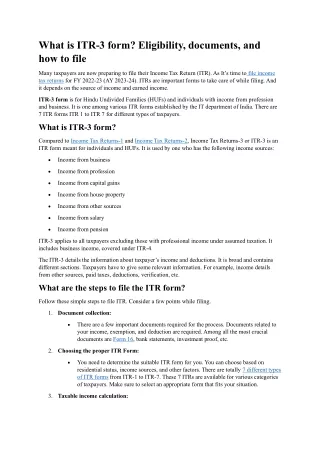 What is ITR-3 form? Eligibility, documents, and how to file - Tax Craft Hub