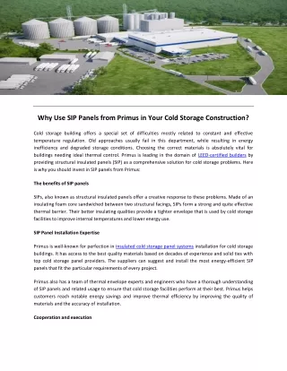 Why Use SIP Panels from Primus in Your Cold Storage Construction?