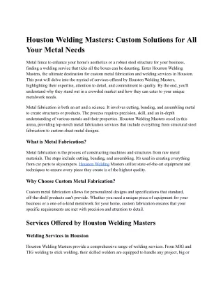 Houston Welding Masters_ Custom Solutions for All Your Metal Needs