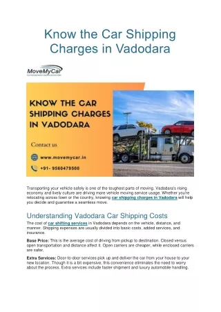 Know the Car Shipping Charges in Vadodara