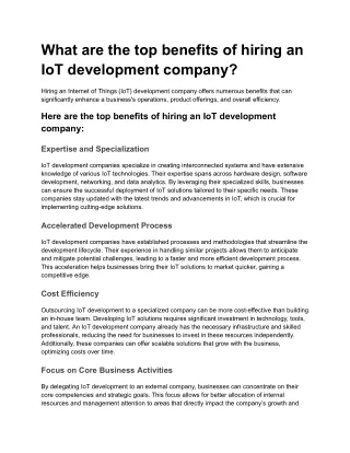 What are the top benefits of hiring an IoT development company?